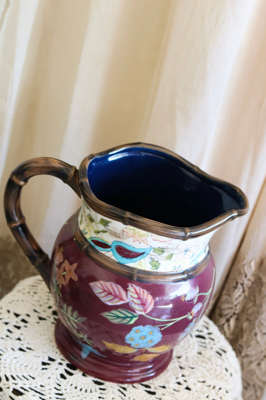 1980's Vintage Floral Drinking Jug Pitcher