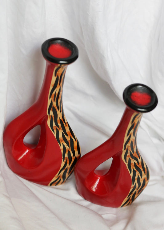 80s Red Animal Print Candle Holders