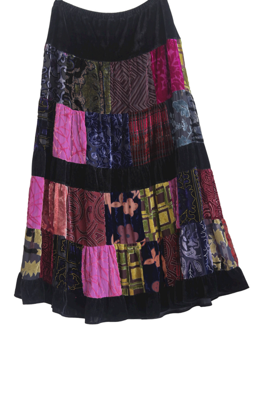 90a Velvet Colorful Patchwork Skirt