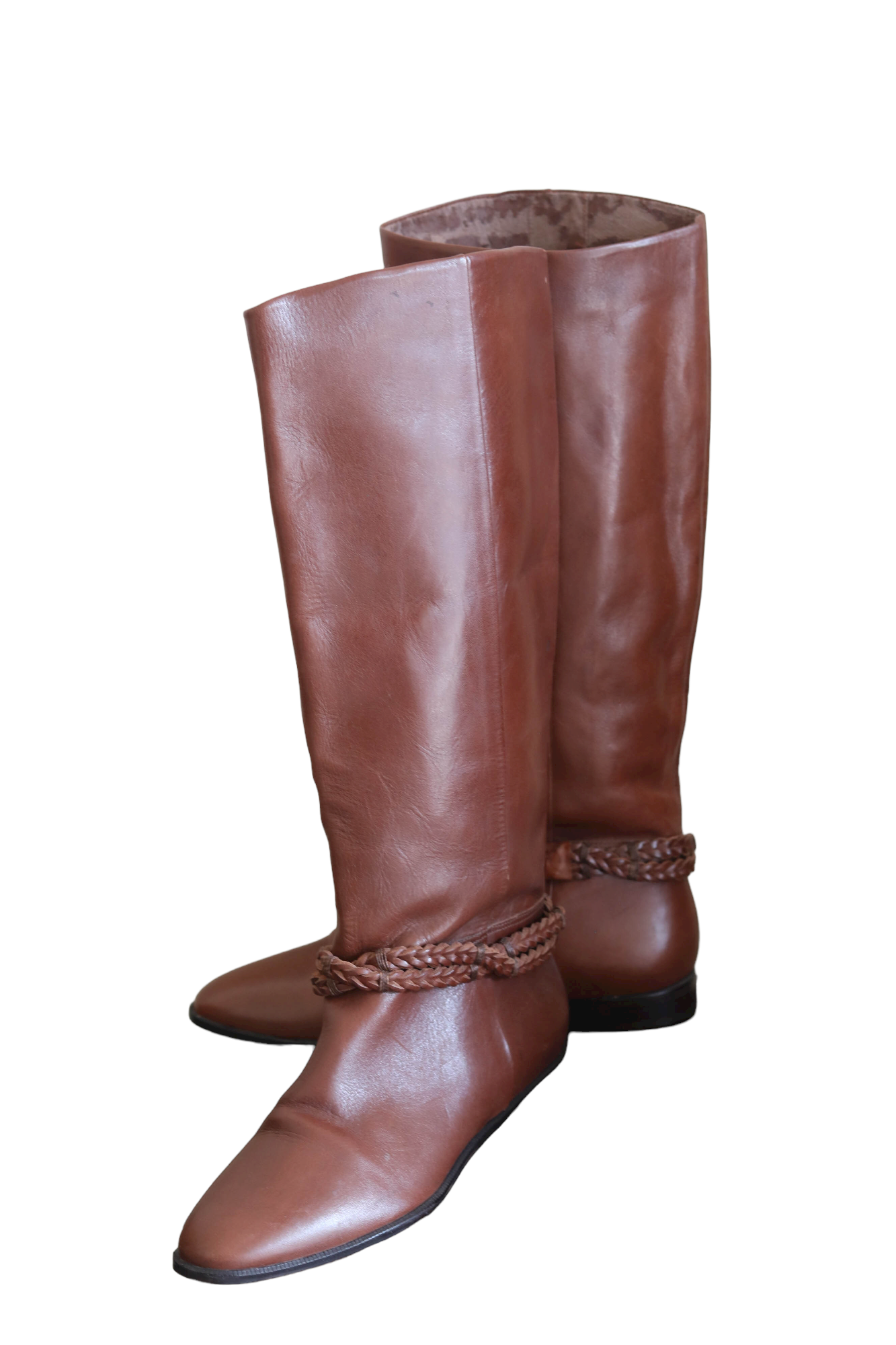 90s Vintage Brown Leather Knee Boots