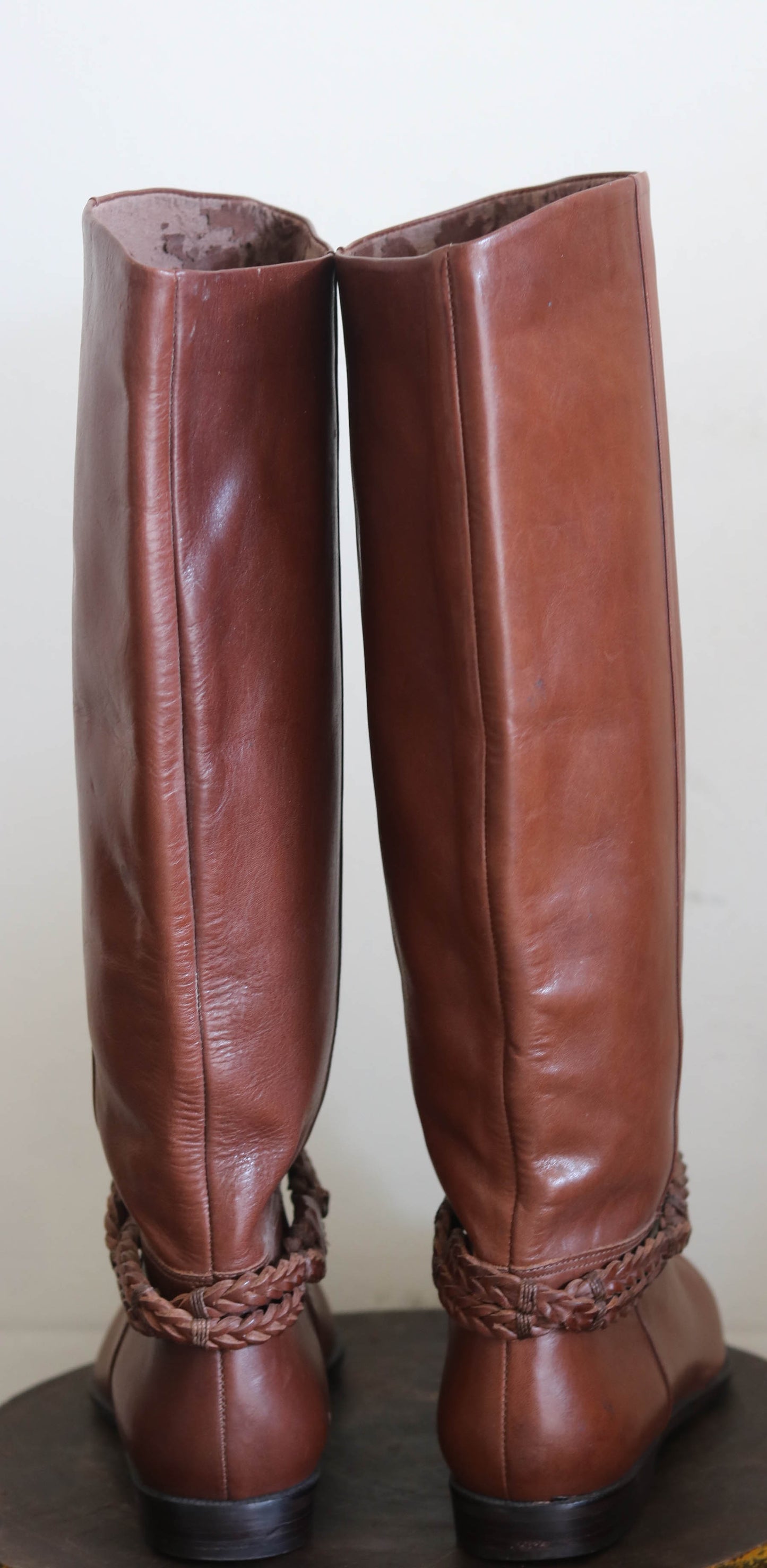 90s Vintage Brown Leather Knee Boots